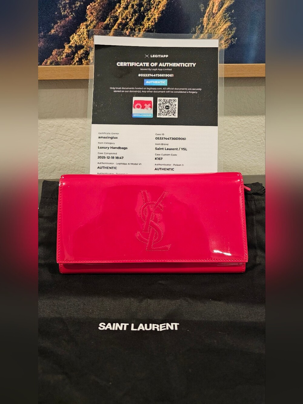 Saint Laurent Pink Patent Leather Clutch Wallet